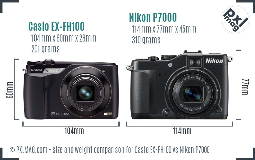 Casio EX-FH100 vs Nikon P7000 size comparison Casio EX-FH100 vs Nikon P7000 size comparison