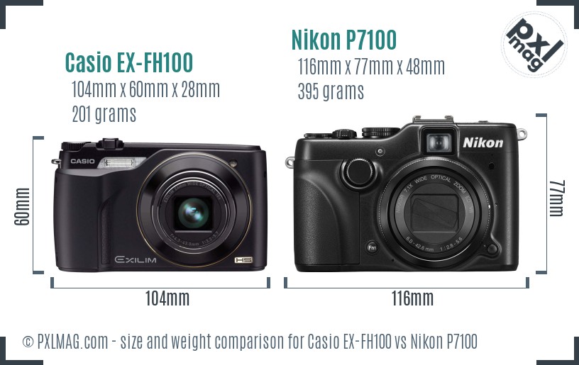 Casio EX-FH100 vs Nikon P7100 size comparison