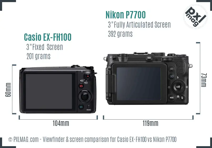 Casio EX-FH100 vs Nikon P7700 Screen and Viewfinder comparison