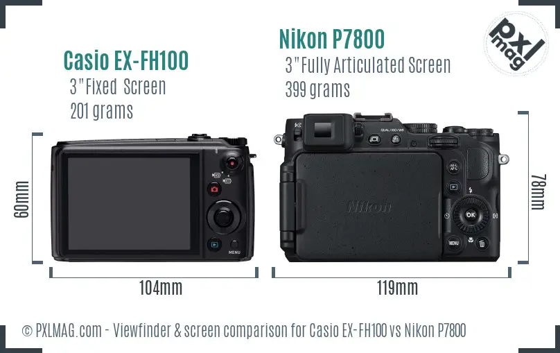 Casio EX-FH100 vs Nikon P7800 Screen and Viewfinder comparison