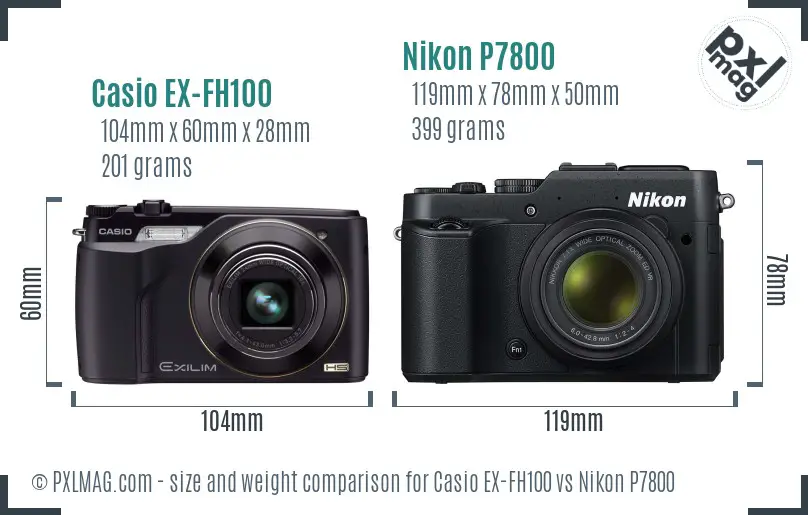Casio EX-FH100 vs Nikon P7800 size comparison
