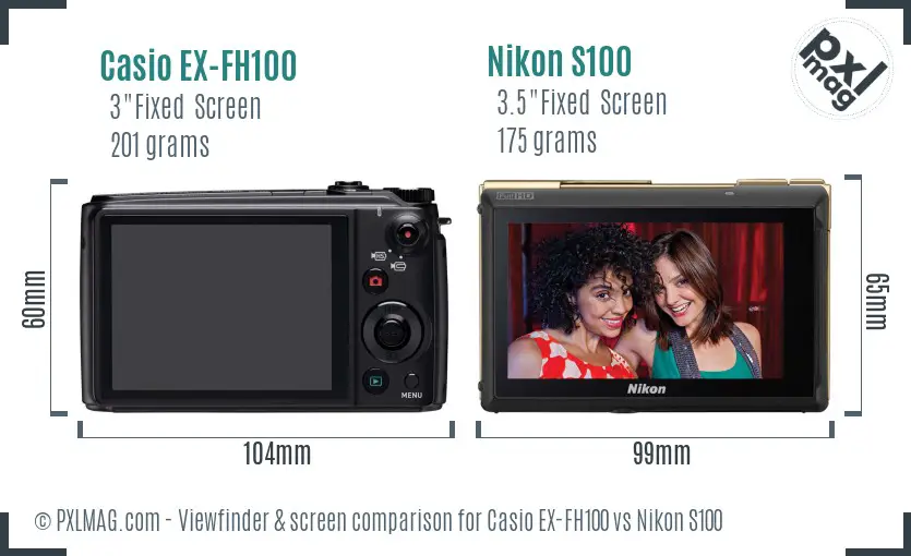 Casio EX-FH100 vs Nikon S100 Screen and Viewfinder comparison