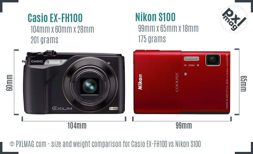 Casio EX-FH100 vs Nikon S100 size comparison