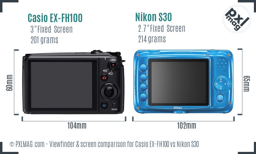 Casio EX-FH100 vs Nikon S30 Screen and Viewfinder comparison
