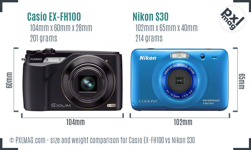 Casio EX-FH100 vs Nikon S30 size comparison