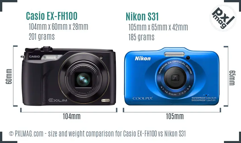Casio EX-FH100 vs Nikon S31 size comparison Casio EX-FH100 vs Nikon S31 size comparison