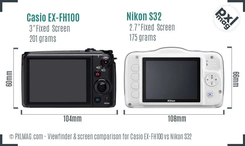 Casio EX-FH100 vs Nikon S32 Screen and Viewfinder comparison