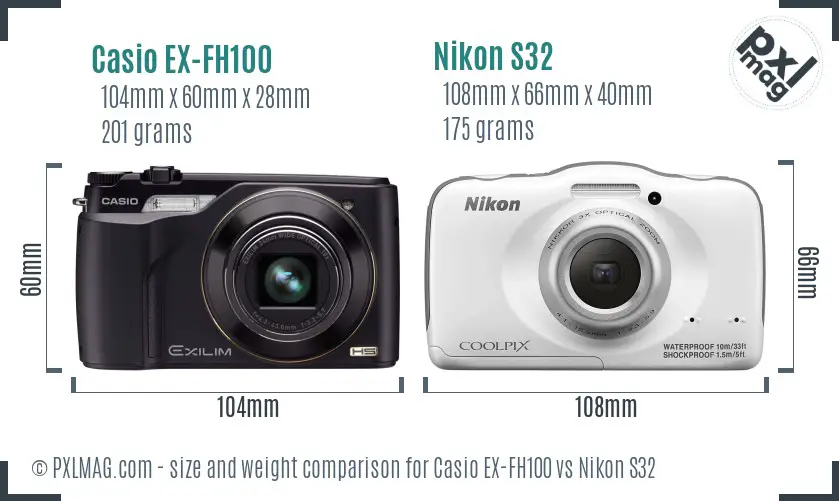 Casio EX-FH100 vs Nikon S32 size comparison