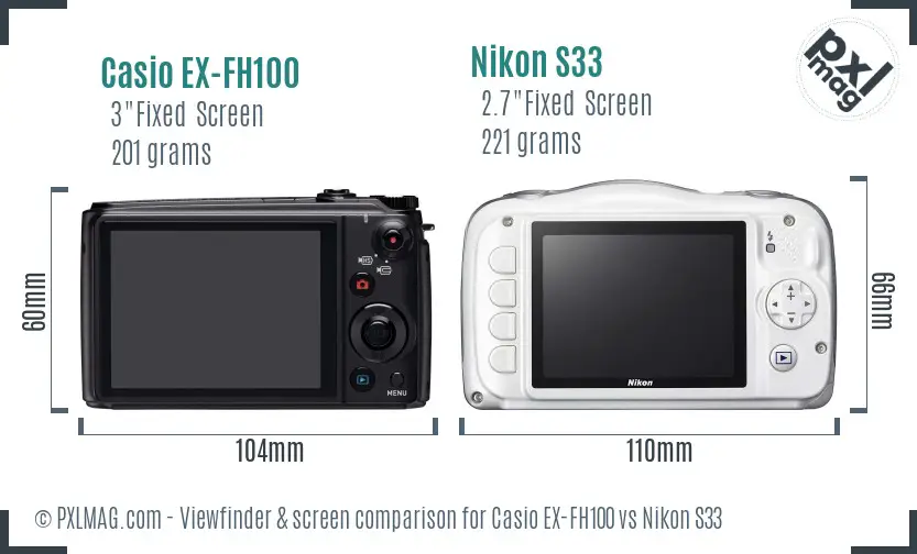 Casio EX-FH100 vs Nikon S33 Screen and Viewfinder comparison