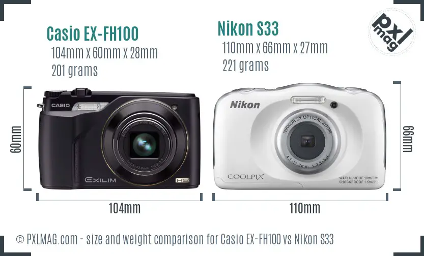 Casio EX-FH100 vs Nikon S33 size comparison