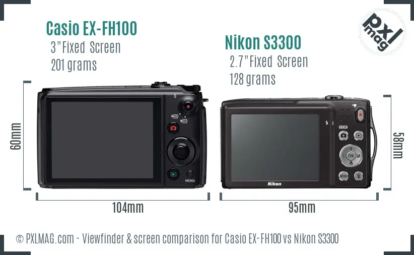 Casio EX-FH100 vs Nikon S3300 Screen and Viewfinder comparison