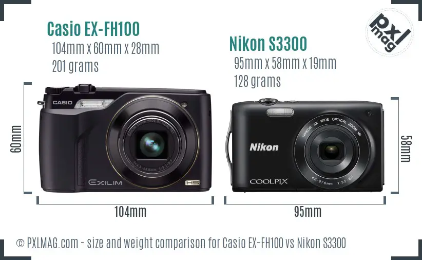 Casio EX-FH100 vs Nikon S3300 size comparison