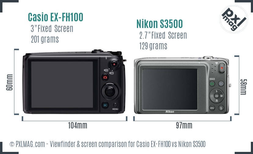 Casio EX-FH100 vs Nikon S3500 Screen and Viewfinder comparison