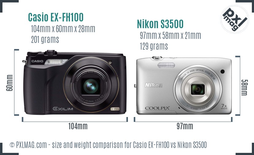 Casio EX-FH100 vs Nikon S3500 size comparison