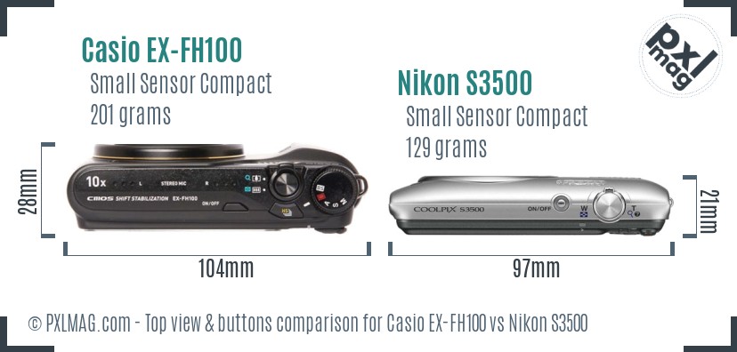 Casio EX-FH100 vs Nikon S3500 top view buttons comparison