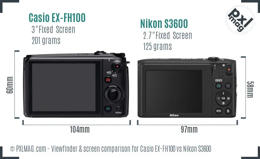 Casio EX-FH100 vs Nikon S3600 Screen and Viewfinder comparison