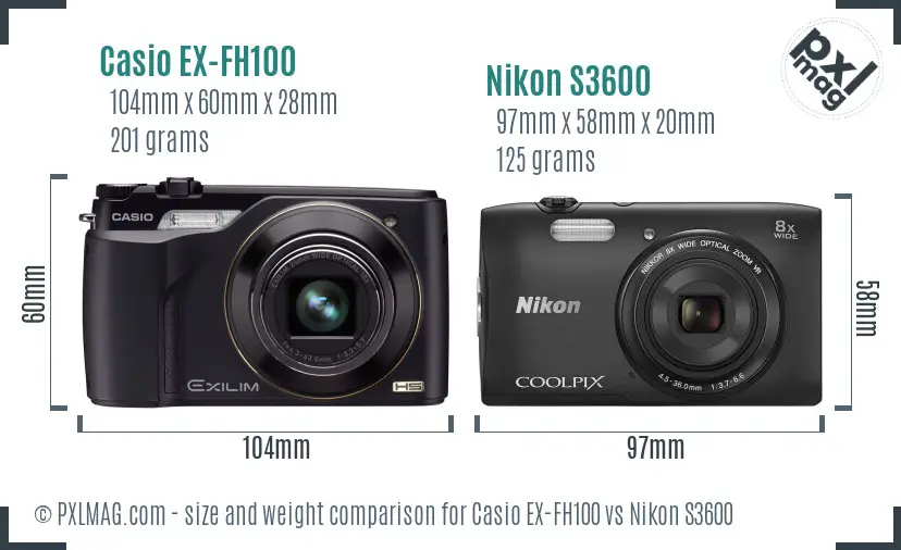 Casio EX-FH100 vs Nikon S3600 size comparison