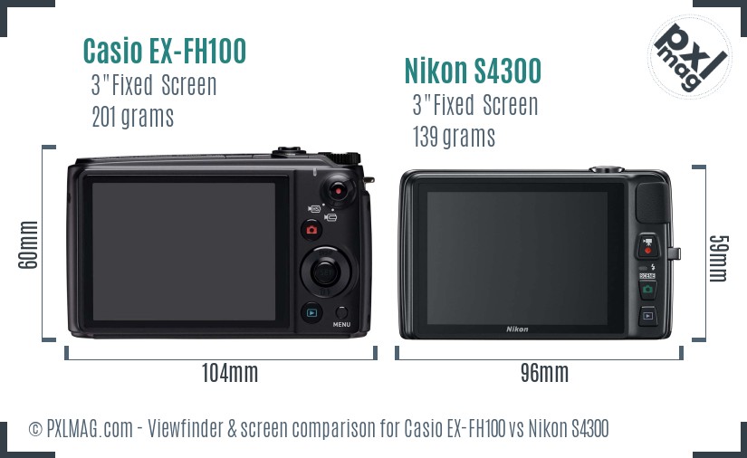 Casio EX-FH100 vs Nikon S4300 Screen and Viewfinder comparison