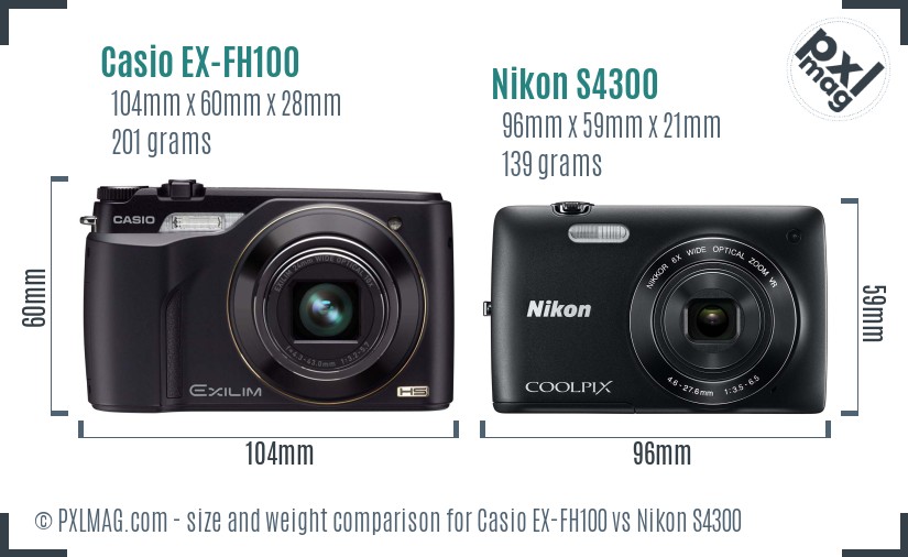 Casio EX-FH100 vs Nikon S4300 size comparison