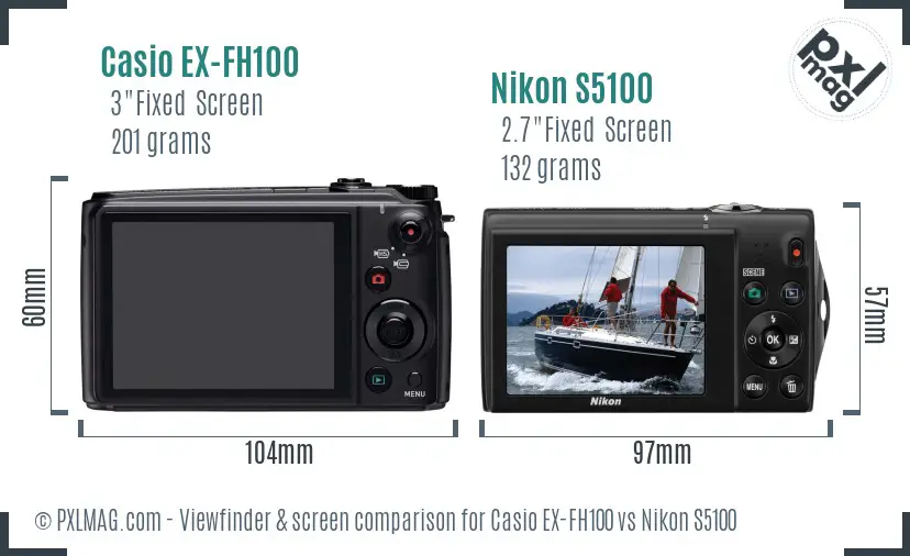 Casio EX-FH100 vs Nikon S5100 Screen and Viewfinder comparison