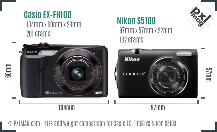 Casio EX-FH100 vs Nikon S5100 size comparison