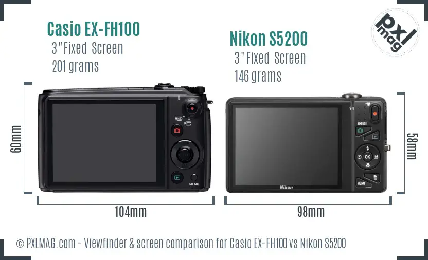 Casio EX-FH100 vs Nikon S5200 Screen and Viewfinder comparison