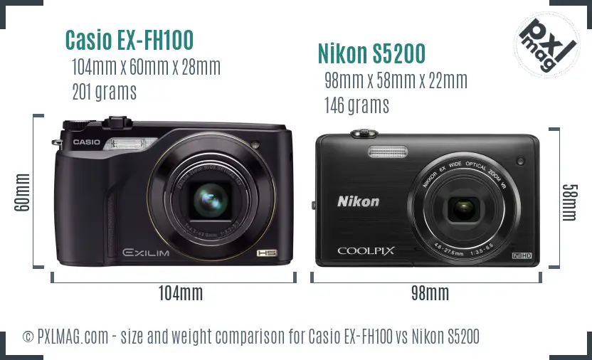 Casio EX-FH100 vs Nikon S5200 size comparison
