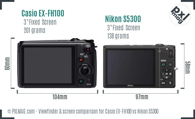 Casio EX-FH100 vs Nikon S5300 Screen and Viewfinder comparison