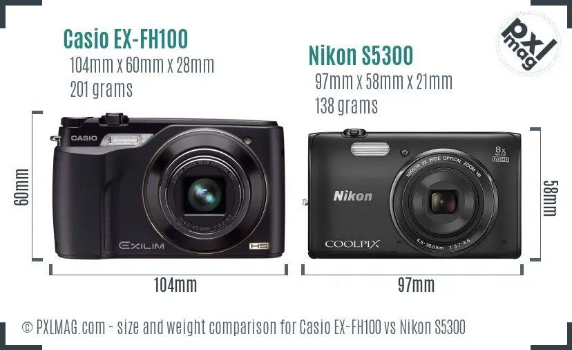Casio EX-FH100 vs Nikon S5300 size comparison