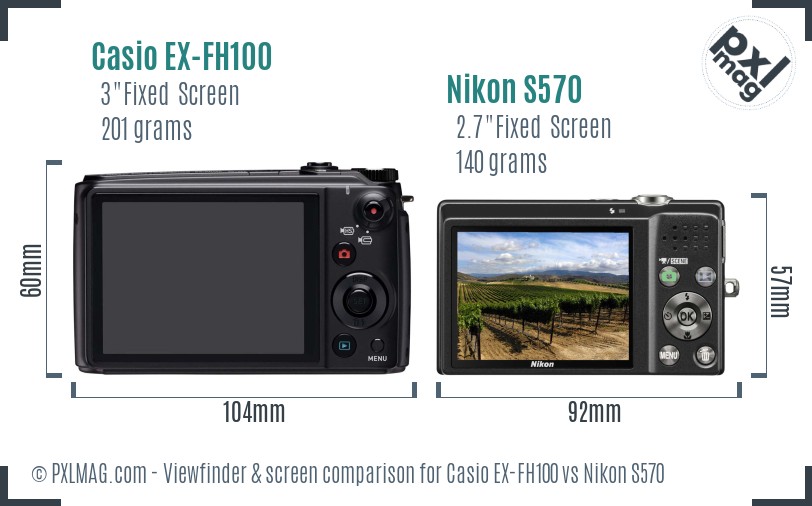 Casio EX-FH100 vs Nikon S570 Screen and Viewfinder comparison