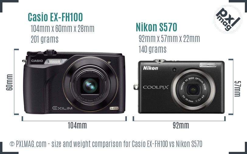 Casio EX-FH100 vs Nikon S570 size comparison Casio EX-FH100 vs Nikon S570 size comparison