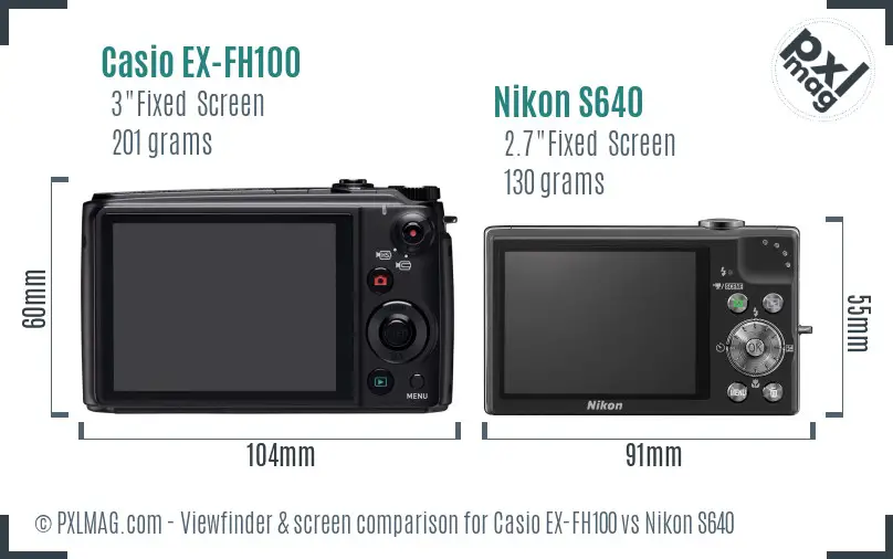 Casio EX-FH100 vs Nikon S640 Screen and Viewfinder comparison