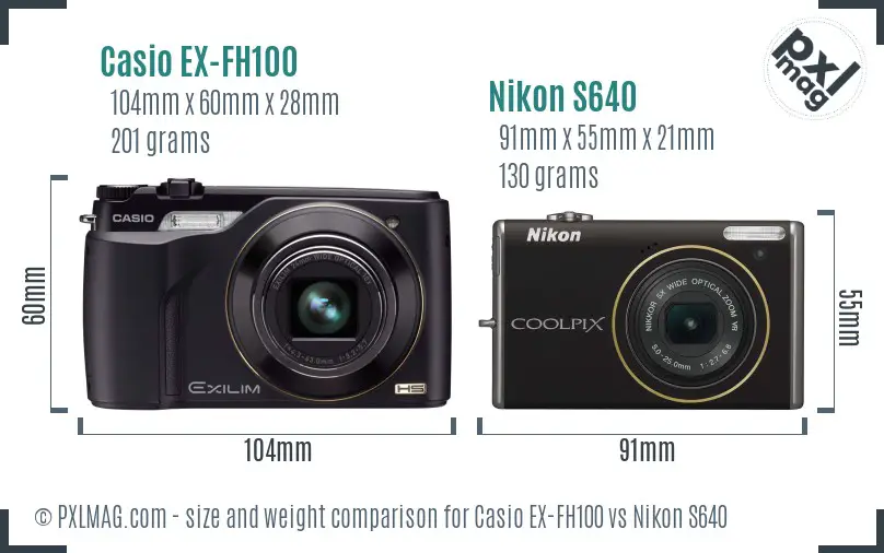 Casio EX-FH100 vs Nikon S640 size comparison