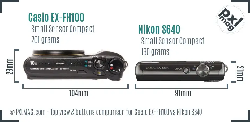 Casio EX-FH100 vs Nikon S640 top view buttons comparison