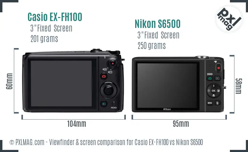 Casio EX-FH100 vs Nikon S6500 Screen and Viewfinder comparison