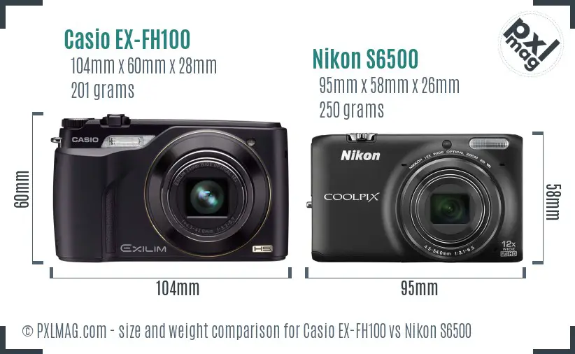 Casio EX-FH100 vs Nikon S6500 size comparison