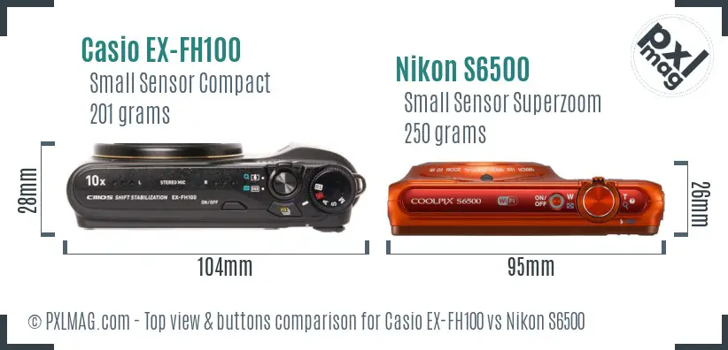 Casio EX-FH100 vs Nikon S6500 top view buttons comparison