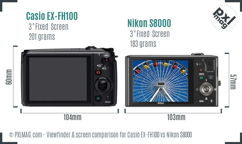 Casio EX-FH100 vs Nikon S8000 Screen and Viewfinder comparison