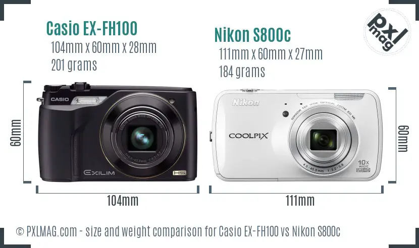 Casio EX-FH100 vs Nikon S800c size comparison Casio EX-FH100 vs Nikon S800c size comparison