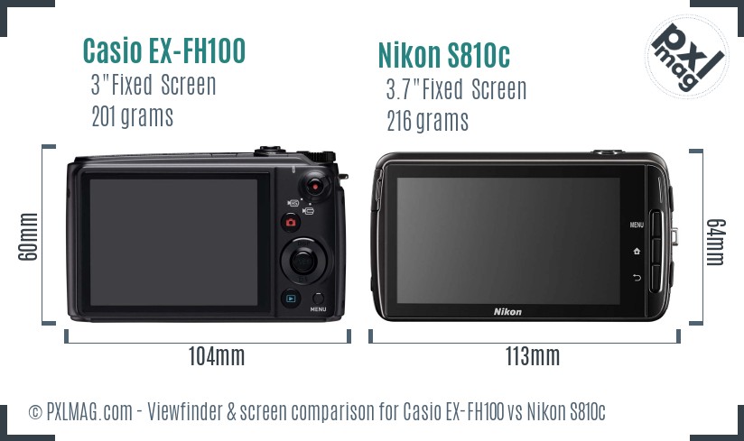Casio EX-FH100 vs Nikon S810c Screen and Viewfinder comparison