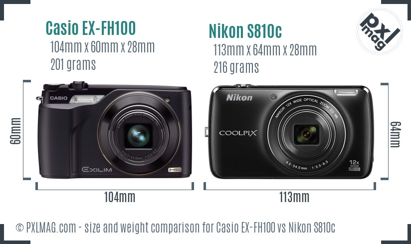 Casio EX-FH100 vs Nikon S810c size comparison Casio EX-FH100 vs Nikon S810c size comparison