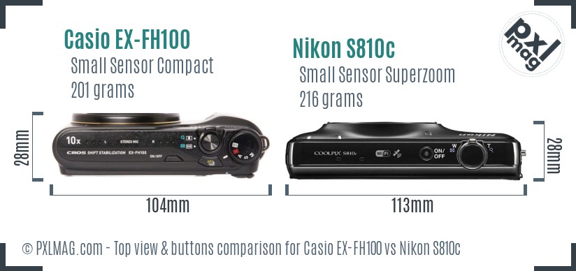 Casio EX-FH100 vs Nikon S810c top view buttons comparison