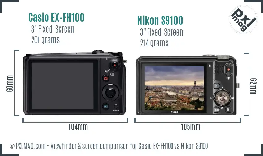 Casio EX-FH100 vs Nikon S9100 Screen and Viewfinder comparison