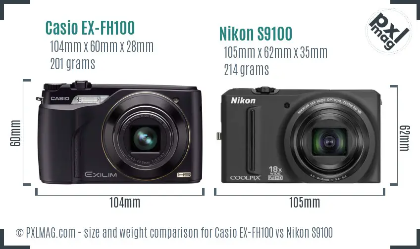 Casio EX-FH100 vs Nikon S9100 size comparison