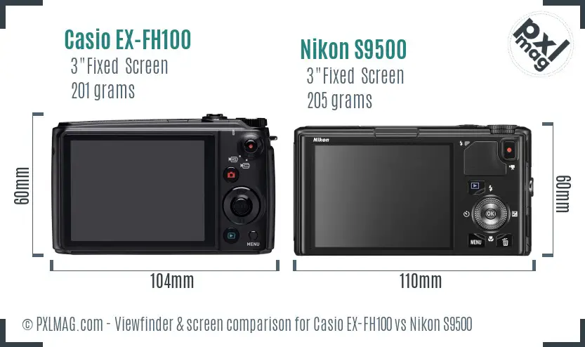 Casio EX-FH100 vs Nikon S9500 Screen and Viewfinder comparison