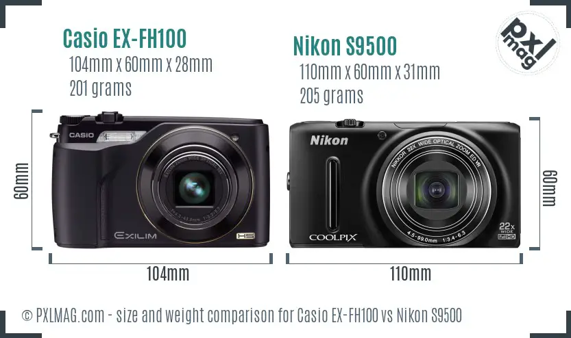 Casio EX-FH100 vs Nikon S9500 size comparison