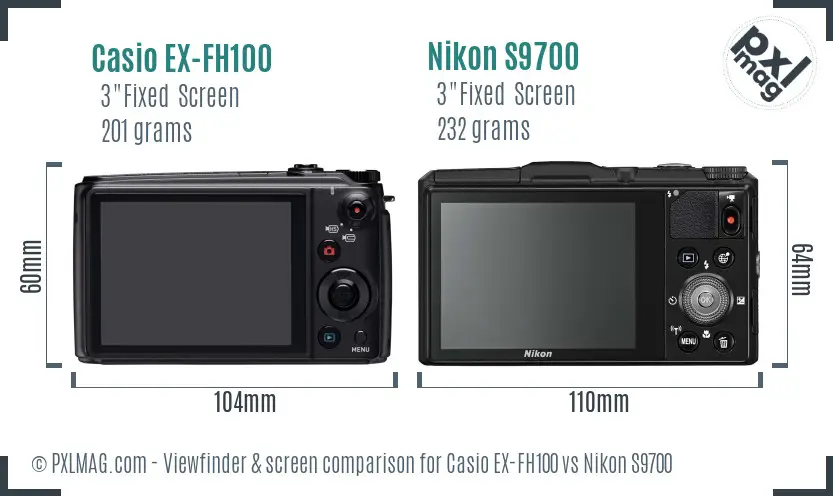 Casio EX-FH100 vs Nikon S9700 Screen and Viewfinder comparison