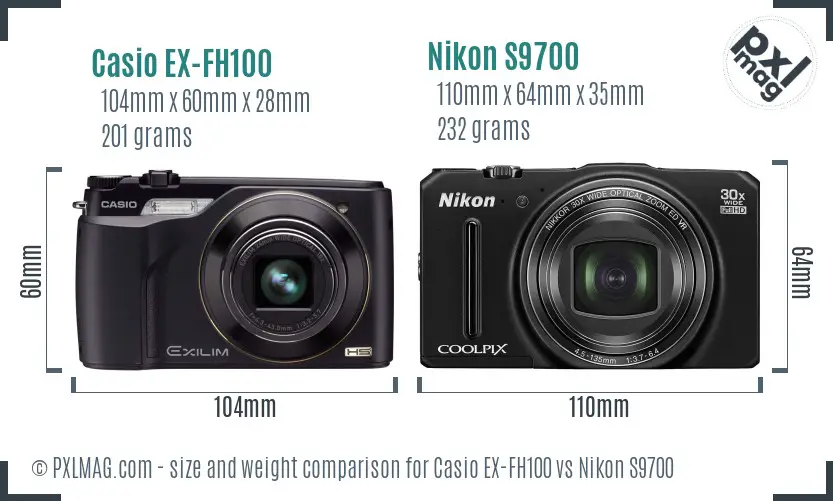 Casio EX-FH100 vs Nikon S9700 size comparison