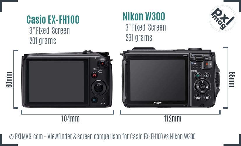 Casio EX-FH100 vs Nikon W300 Screen and Viewfinder comparison