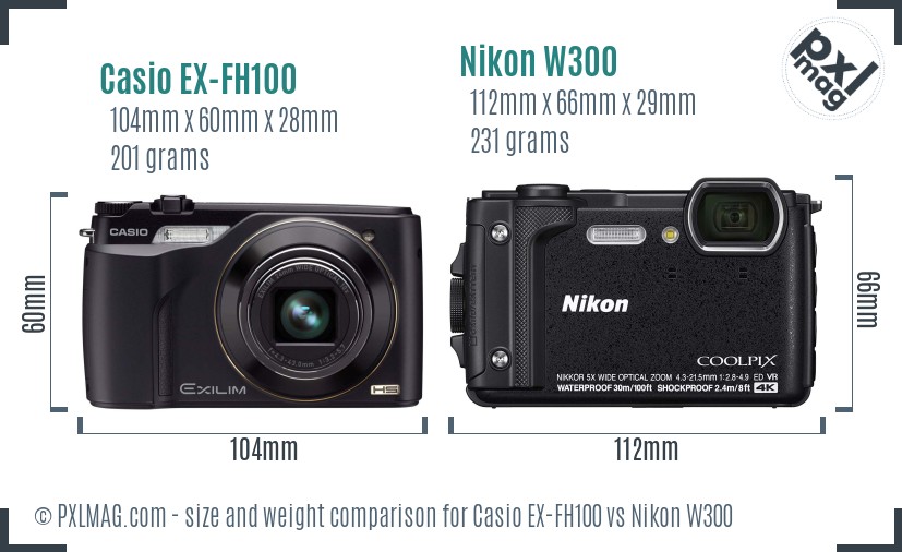 Casio EX-FH100 vs Nikon W300 size comparison Casio EX-FH100 vs Nikon W300 size comparison